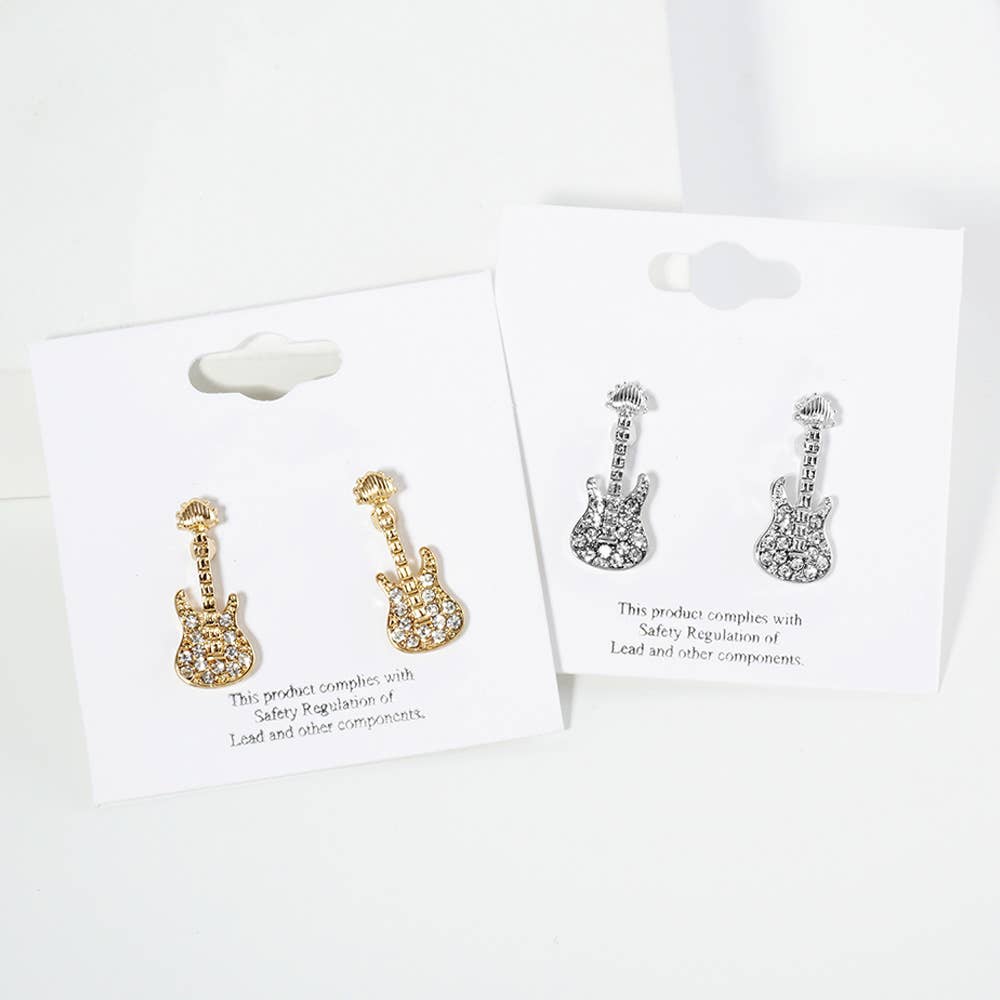 Sensibling Corp. – Brincos de pino por atacado – Brincos de Guitarra Pavimentada em Pedra de Cristal
6