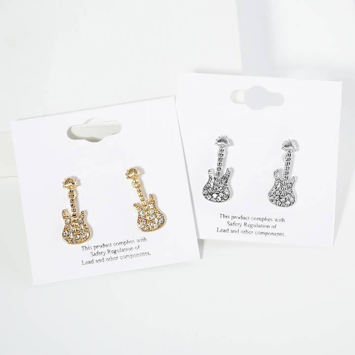 Sensibling Corp. – Brincos de pino por atacado – Brincos de Guitarra Pavimentada em Pedra de Cristal
6