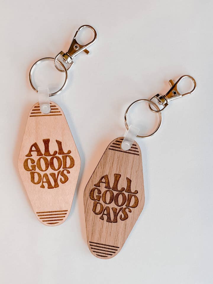 All Good Days Motel Keychains for wholesale by Johnson Livings LLC