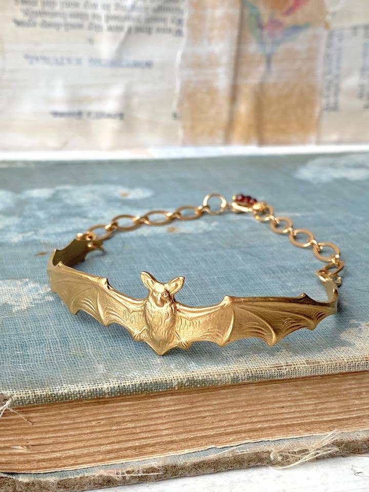 Bat Bracelet Gold Gothic Bat Vampire Bat Cuff Bracelet for wholesale by Red Truck Designs
