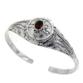 Medieval Sterling Silver Genuine Garnet Locket Box Poison Cuff Bracelet for wholesale by Silver Insanity