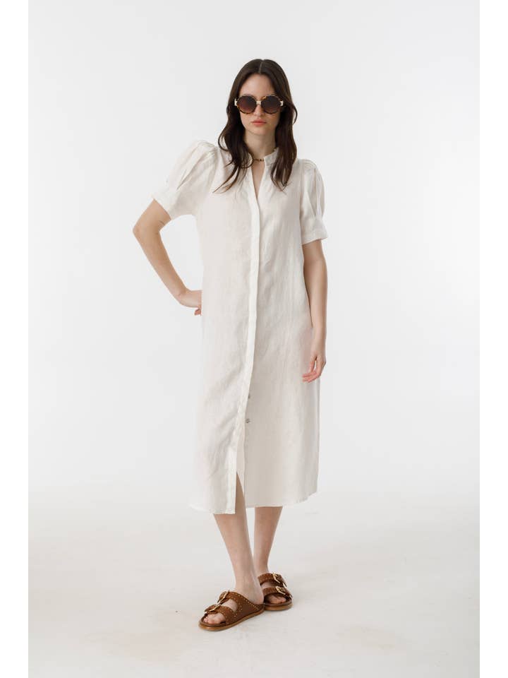 Athina Midi Linen Dress - White for wholesale on Faire1