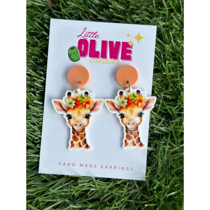 Little Olive Creates - Wholesale Dangle earrings - Whimsical Flower Crown Giraffe Dangle Earrings1