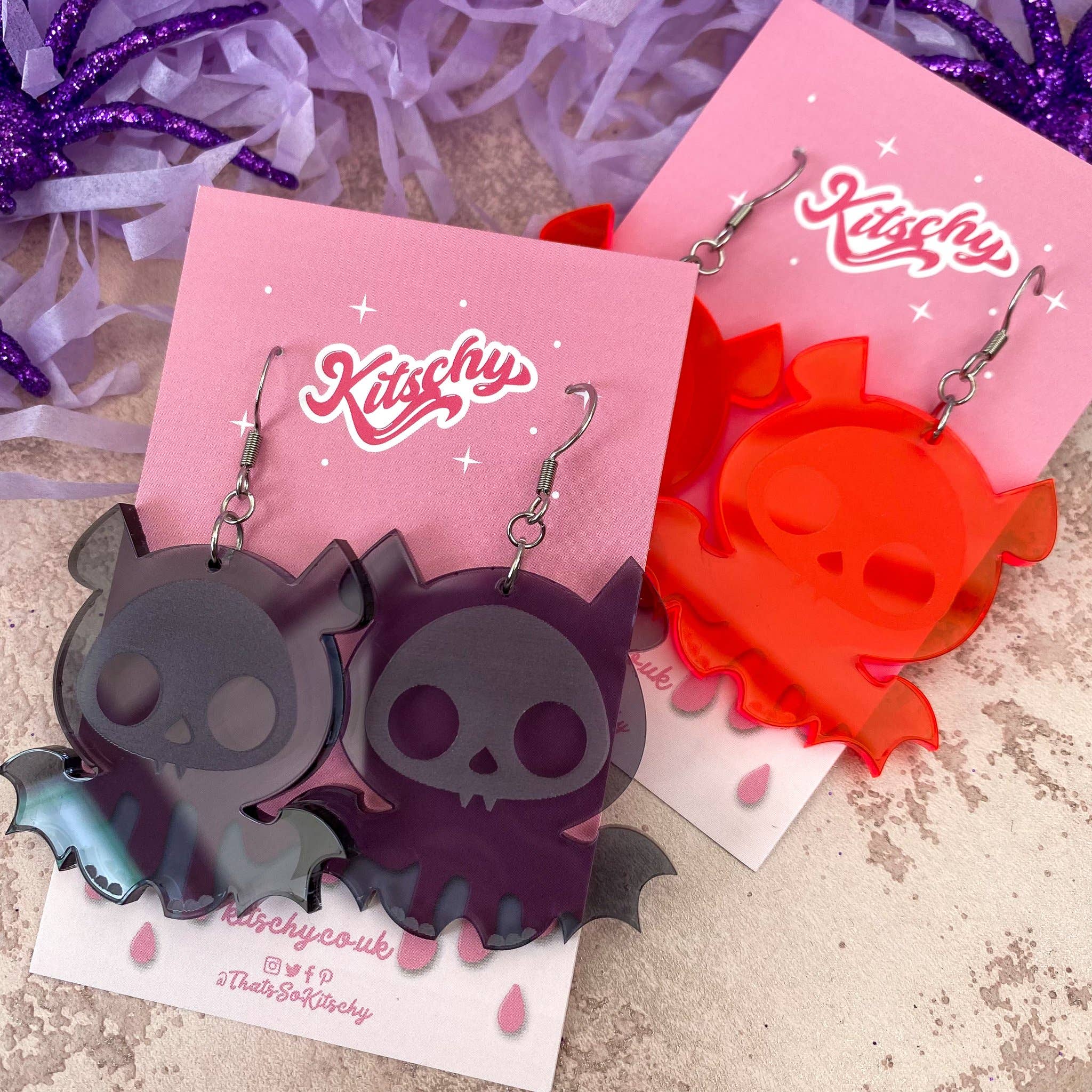 Kitschy - Wholesale Dangle Earrings - Skelli Bat Earrings Laser Cut Acrylic5