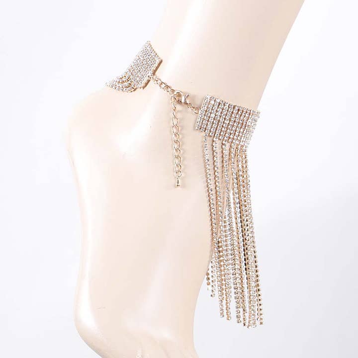 Langes, mit Schmucksteinen besetztes Fußkettchen in Tropfenform für den Großhandel von 3AM BY H&D ACCESSORIES