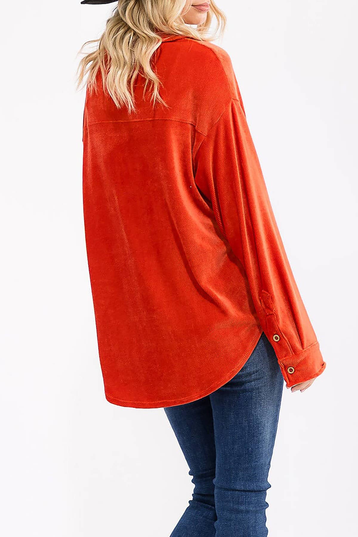 ROUSSEAU - Wholesale Button Down Shirt - Women's - OVERSIZED CORDUROY BUTTON DOWN POCKET FRONT TOP2