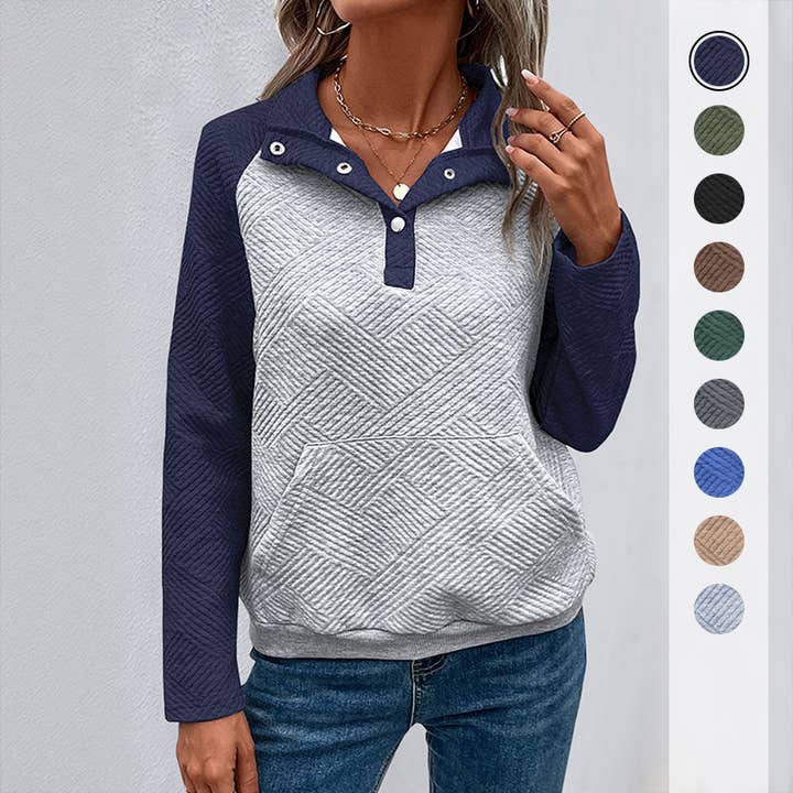 Casual Color-Block Polo Sweatshirt for wholesale by onatorobi