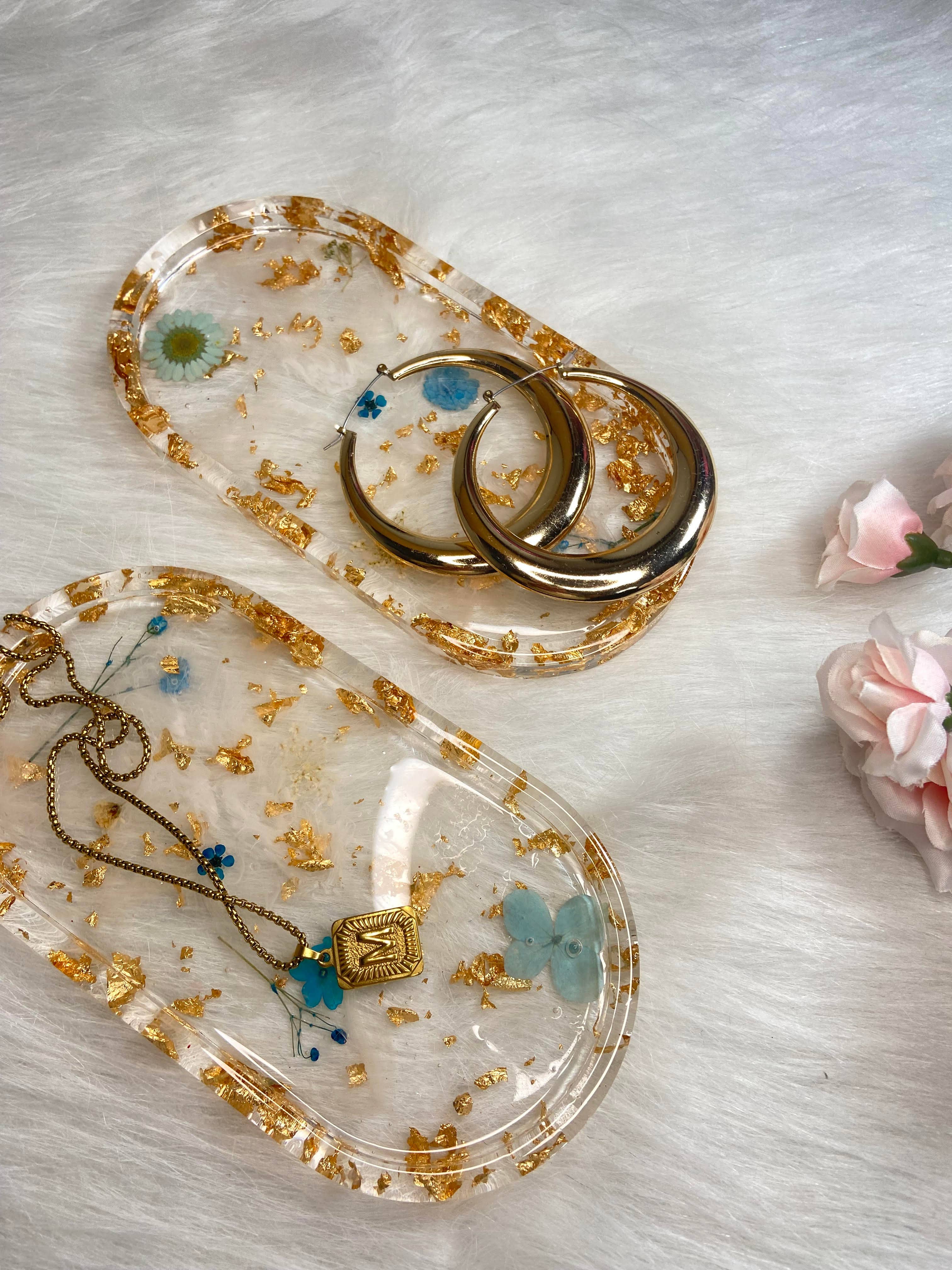 KraftzbyKenzie - Wholesale Jewelry Dish - Blue Flower Trinket Trays | Gold Foil Tray | Oval Tray7