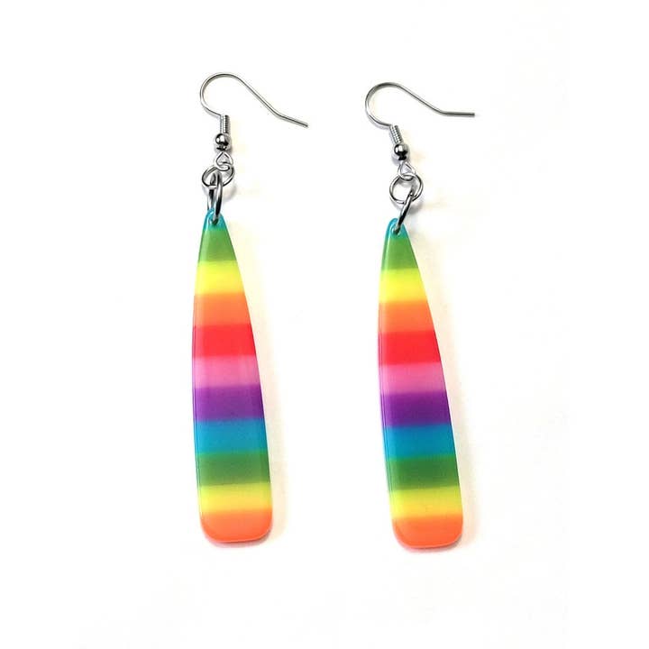 Striped Rainbow Earrings Dangle, Pride Earrings for wholesale by Everything's Right Designs