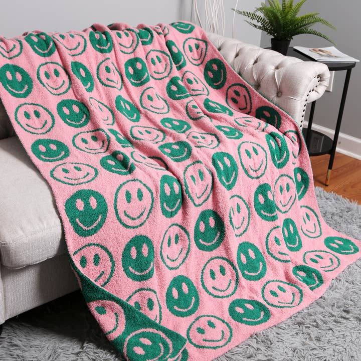SMALL HAPPY FACE THROW BLANKET, JCL 4303 for wholesale by JOIA ACCESSORIES
