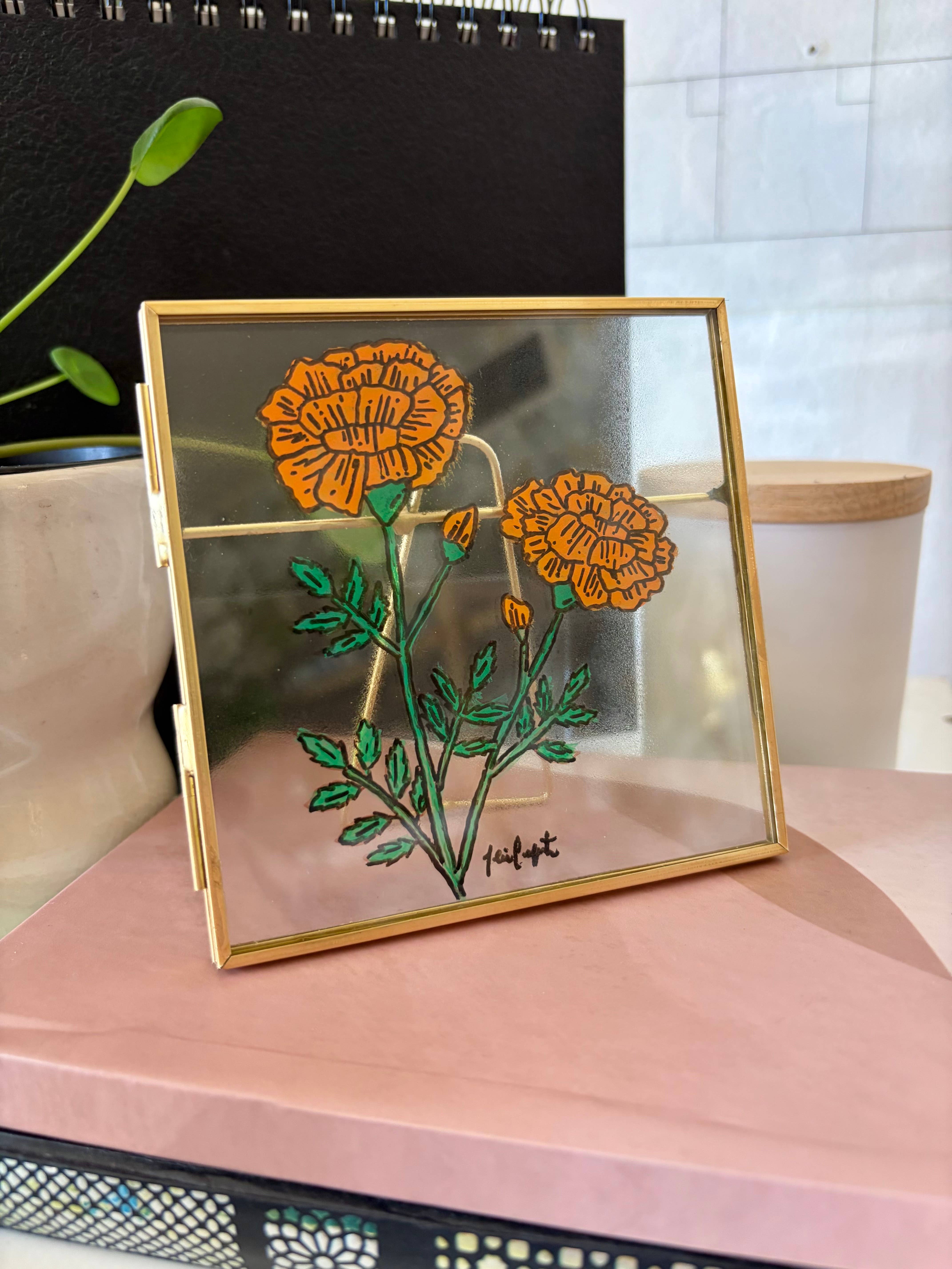jcarp designs - Wholesale Decorative Tabletop Object - Hand-Painted Marigold Glass Frame: Whimsical Home Decor3