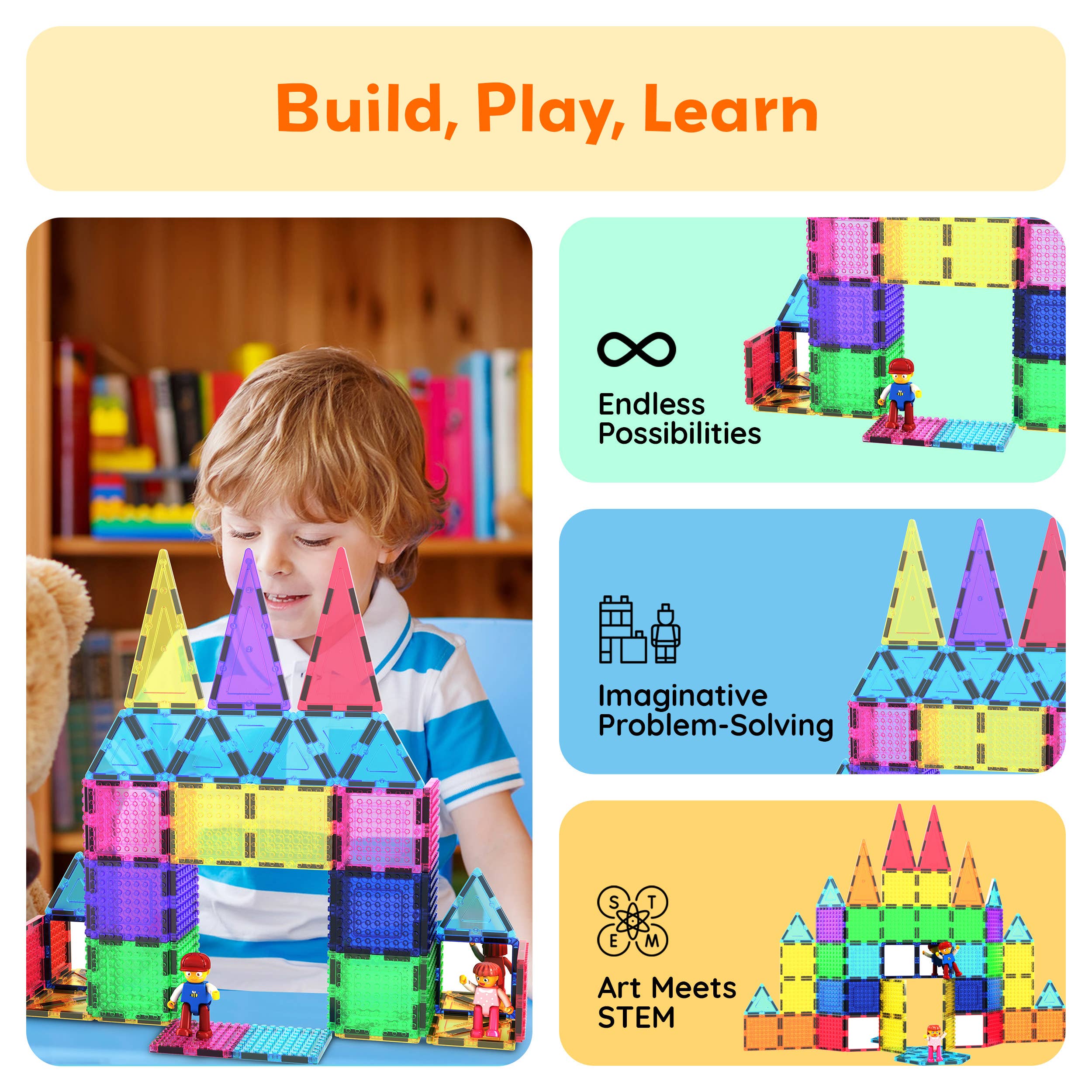 PicassoTiles - Wholesale Building Set - Kids - PicassoTiles 63pc Brick & Magnetic Tile Building Set5