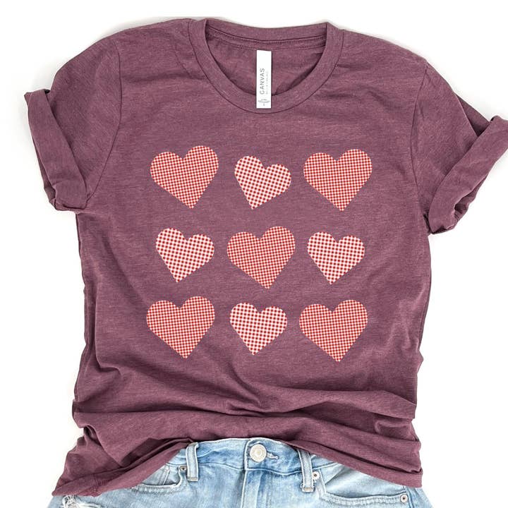 Valentine's Plaid coquette hearts women's graphic t-shirt for wholesale by ATTA TOOD LLC