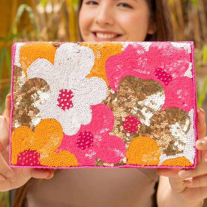 Mia Bloemen Pailletten Clutch Tas voor wholesale door Twine and Love