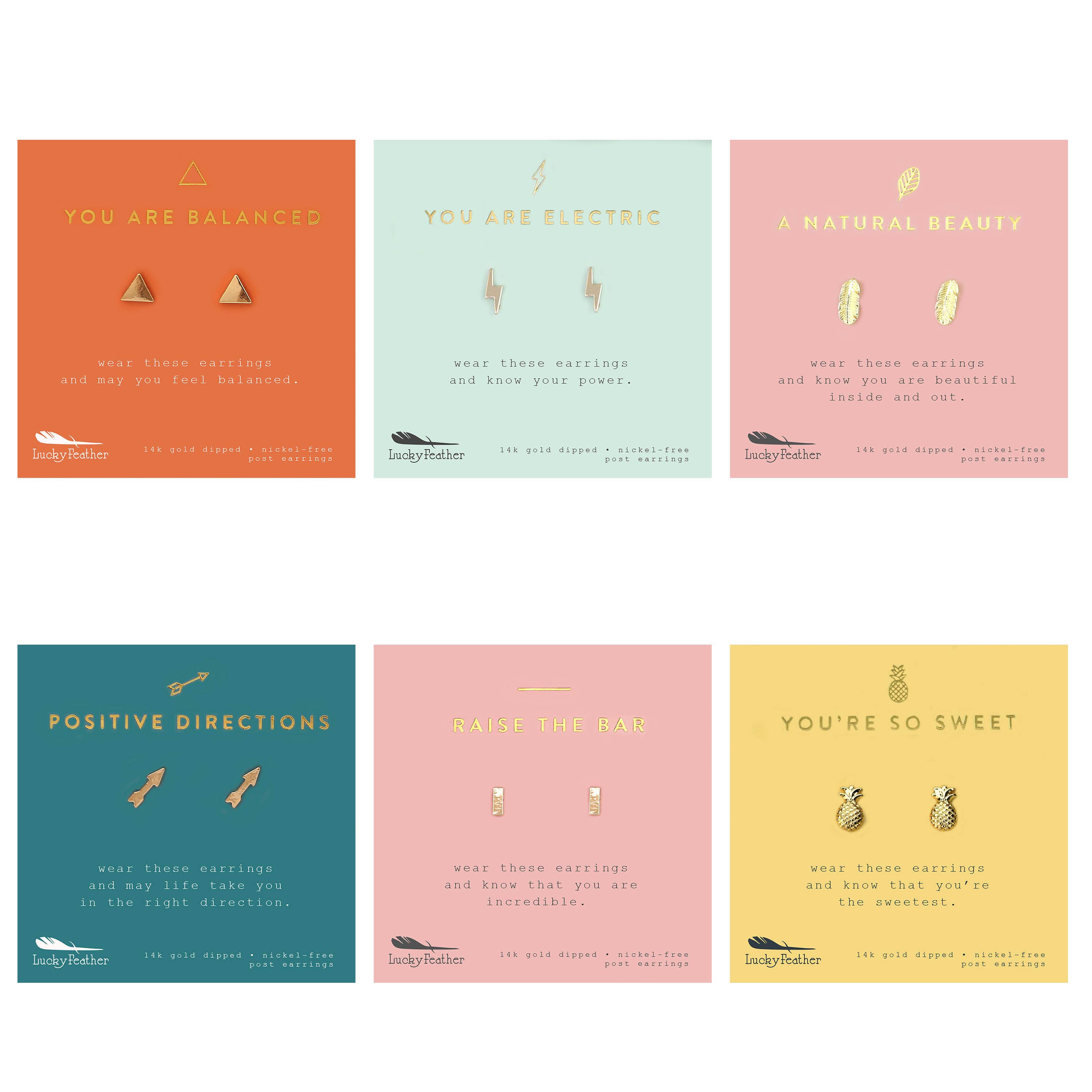 Lucky Feather - Wholesale Jewelry Set - New Moon Gold Earrings BUNDLE  4 of each - 24 pc (+ display)2