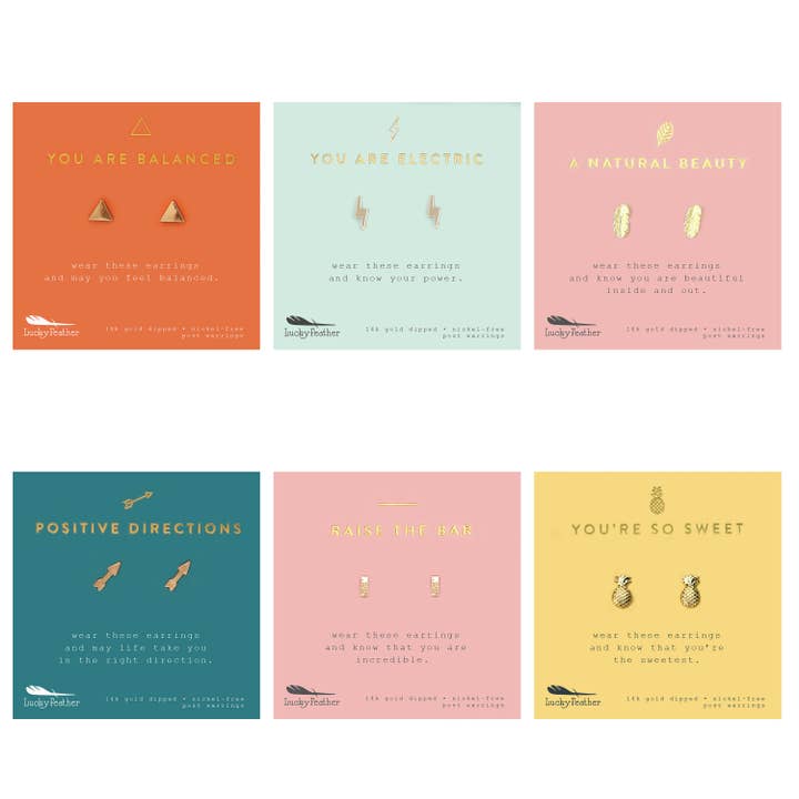 Lucky Feather - Wholesale Jewelry Set - New Moon Gold Earrings BUNDLE 4 of each - 24 pc (+ display)2