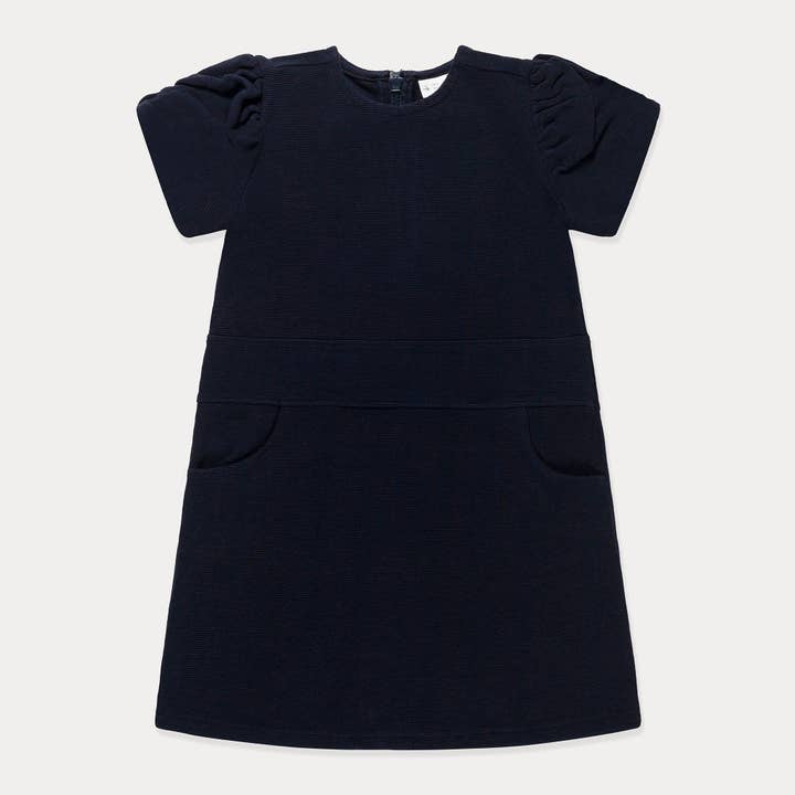 Toddler Dress, Girls Dress, Ottoman Knit Heavy Ribbed Cotton, Navy for wholesale by Mini Wardrobes
