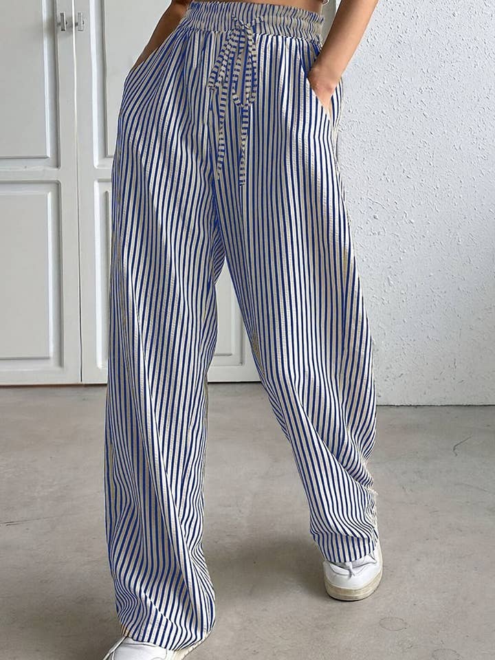 NINEXIS - Wholesale Pants - Women's - CWBLP01217_STRIPED DRAWSTRING WIDE LEG CASUAL PANTS1