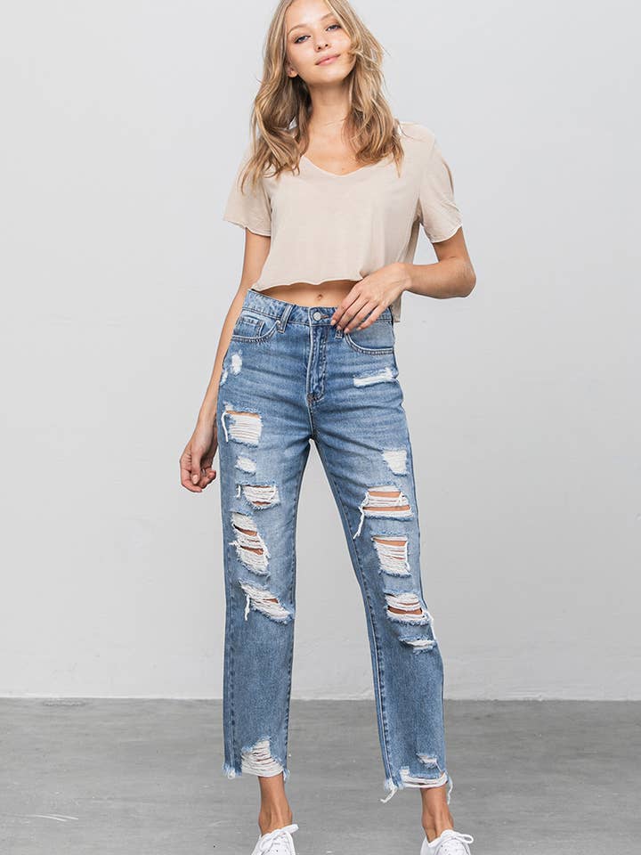Abby Distressed vriendin Jeans voor wholesale door Insane Gene USA