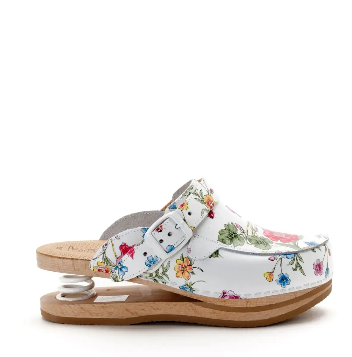 West Rose abbigliamento professionale - Vente Sabots – femme - Sabots en bois avec ressort Baldo 5-19 à motif floral2