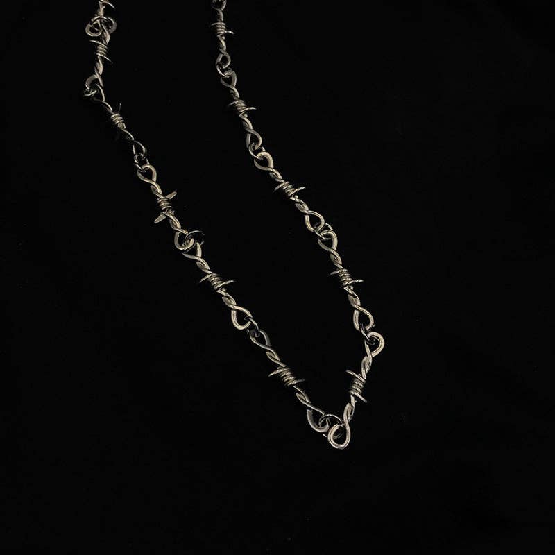 Tourtiwi - Wholesale Link & Chain Necklace - Gothic Punk Style Barbed Wire Barbed Chain Necklace3