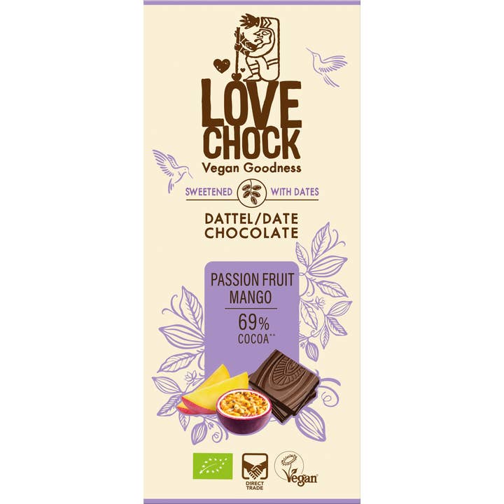 Lovechock NL - Wholesale Chocolate Bar - Chocolate sweetened with dates passion fruit mango - organic, vegan1