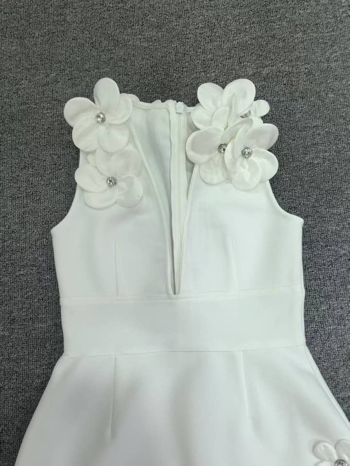 Productseeker - Wholesale Dress - Women's - DR524Y Suspender Mini Dress with Contrast 3D Floral Designs9