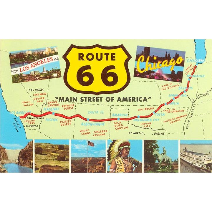 Postcard RS-190 Map of Route 66 for wholesale by Found Image Press