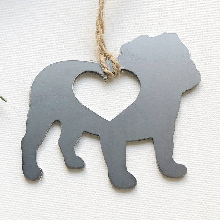 Bulldog Raw Steel Metal Ornament with Heart Dog Pet for wholesale by BE Creations & Designs, Inc.