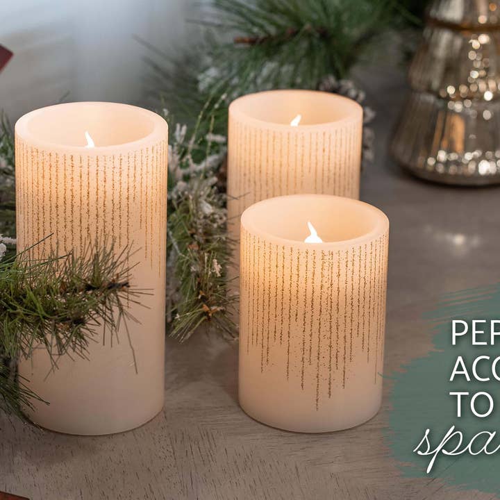 EAST AVENUE - Wholesale Flameless candle - Raindrop Gold Tone Glitter 6 inch Flameless Candles Set of 35