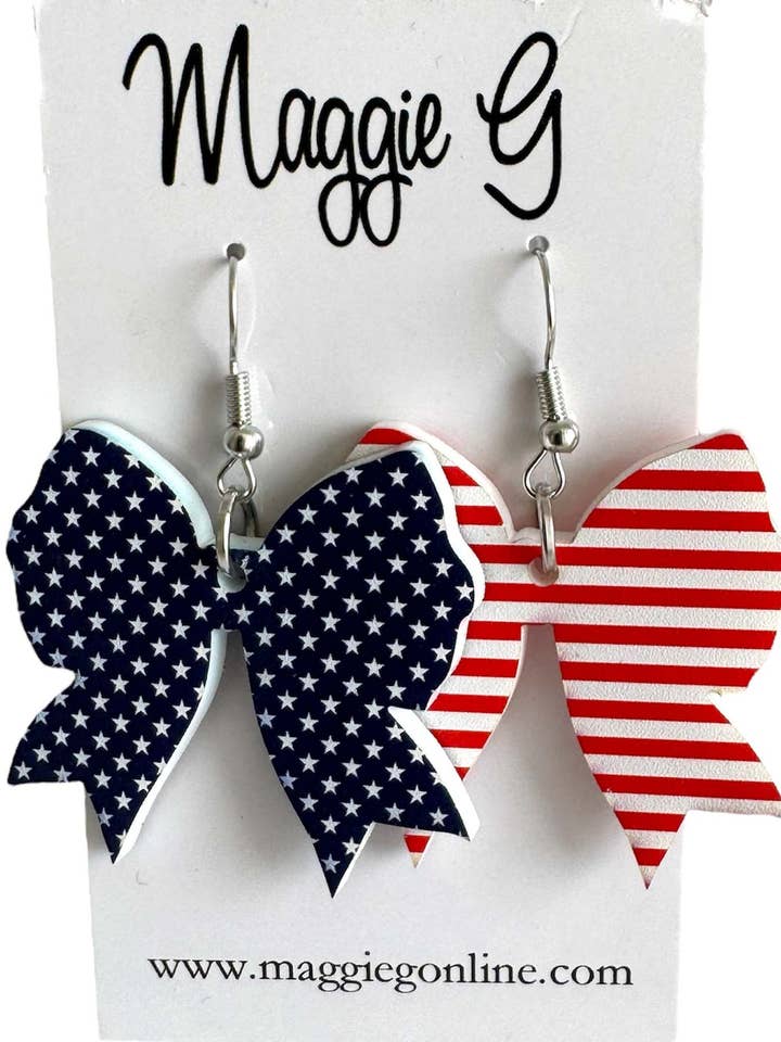 Red White & Blue 4th of July Earrings Coquette bow for wholesale by Maggie G