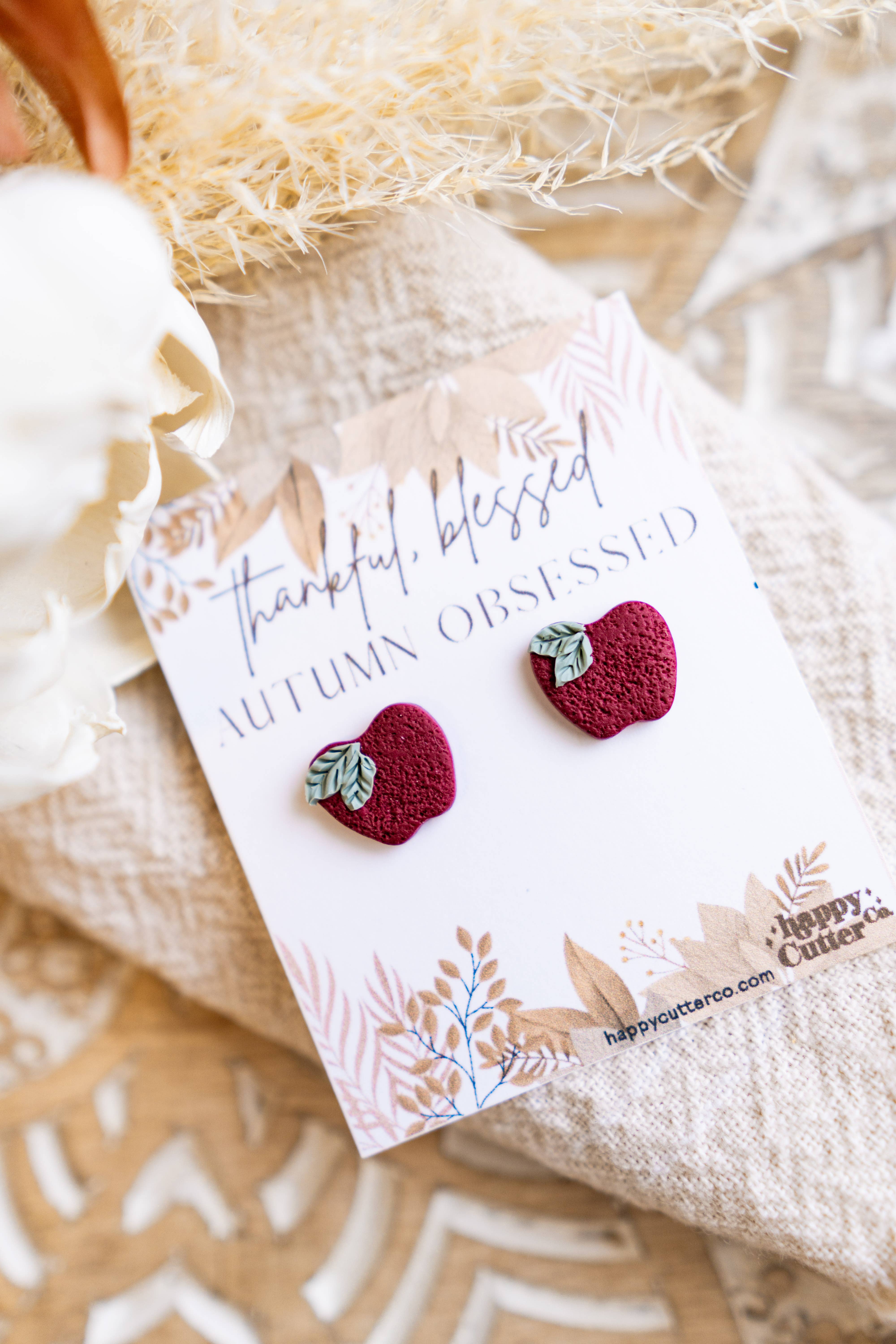 Happy Cutter Co - Wholesale Stud/Post Earrings - Apple Stud Earrings | Fall Clay Earrings1