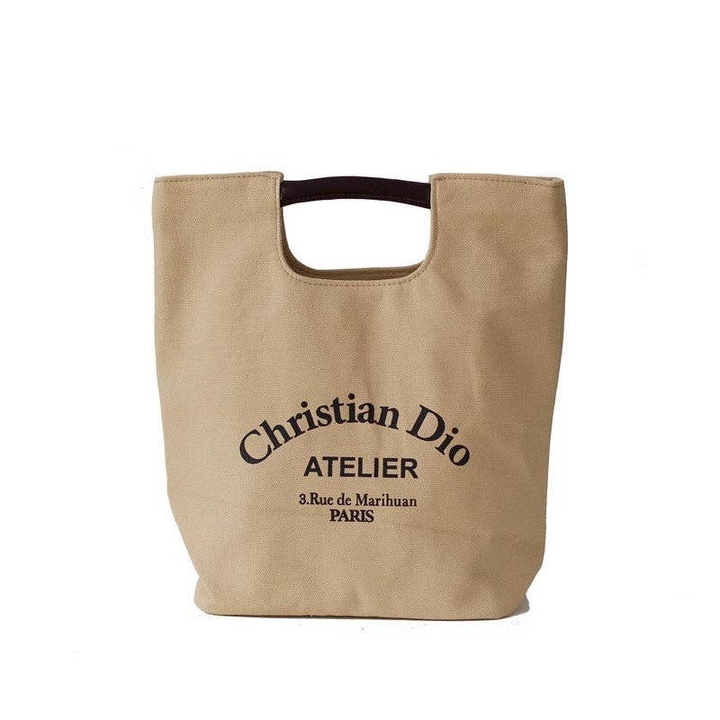 KHAKI Litterär dukväska med alfabettryck för utflykter för wholesale på Faire