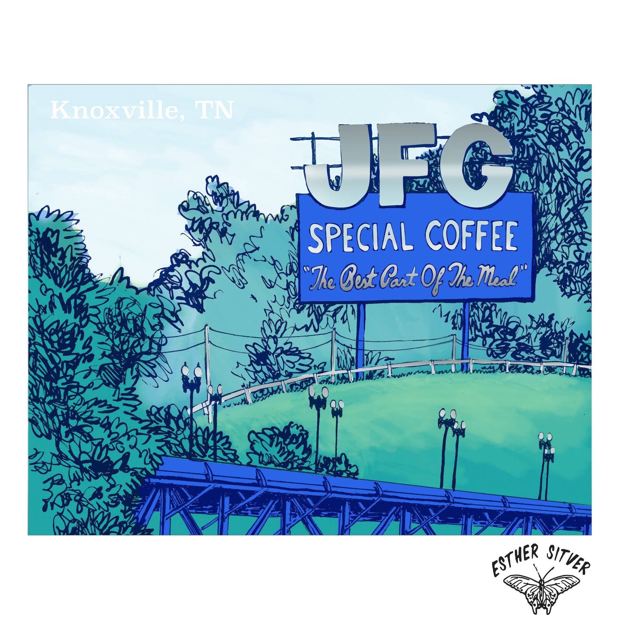 Esther Sketch - Wholesale Art Print - JFG Coffee Silver Foil Art Print 8.5"x11"2