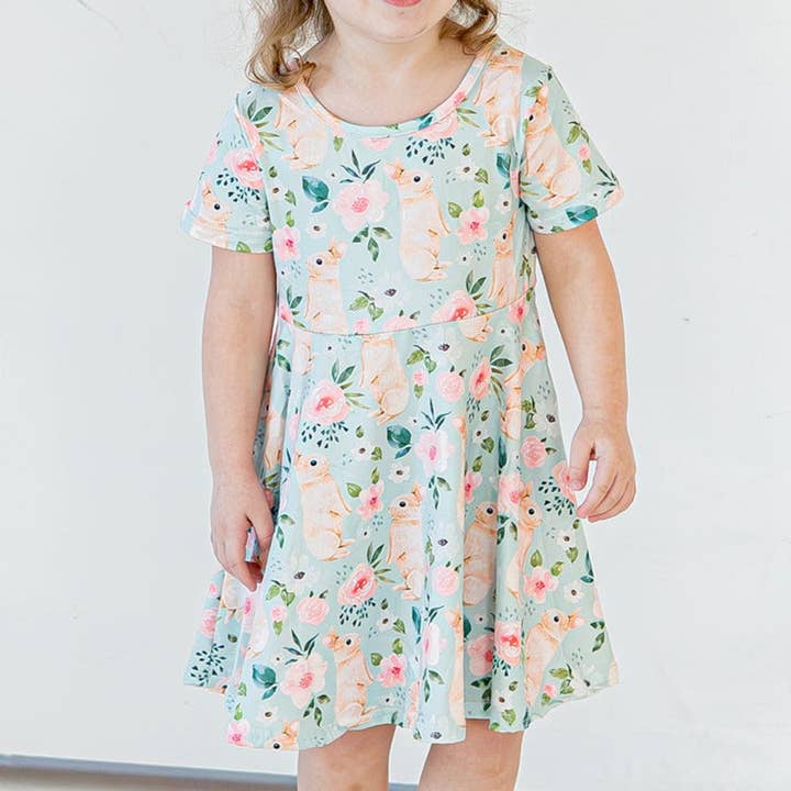 Girl's Pale Blue Cotton Jersey Easter Bunny Print Skater Dress for wholesale by cuteheads