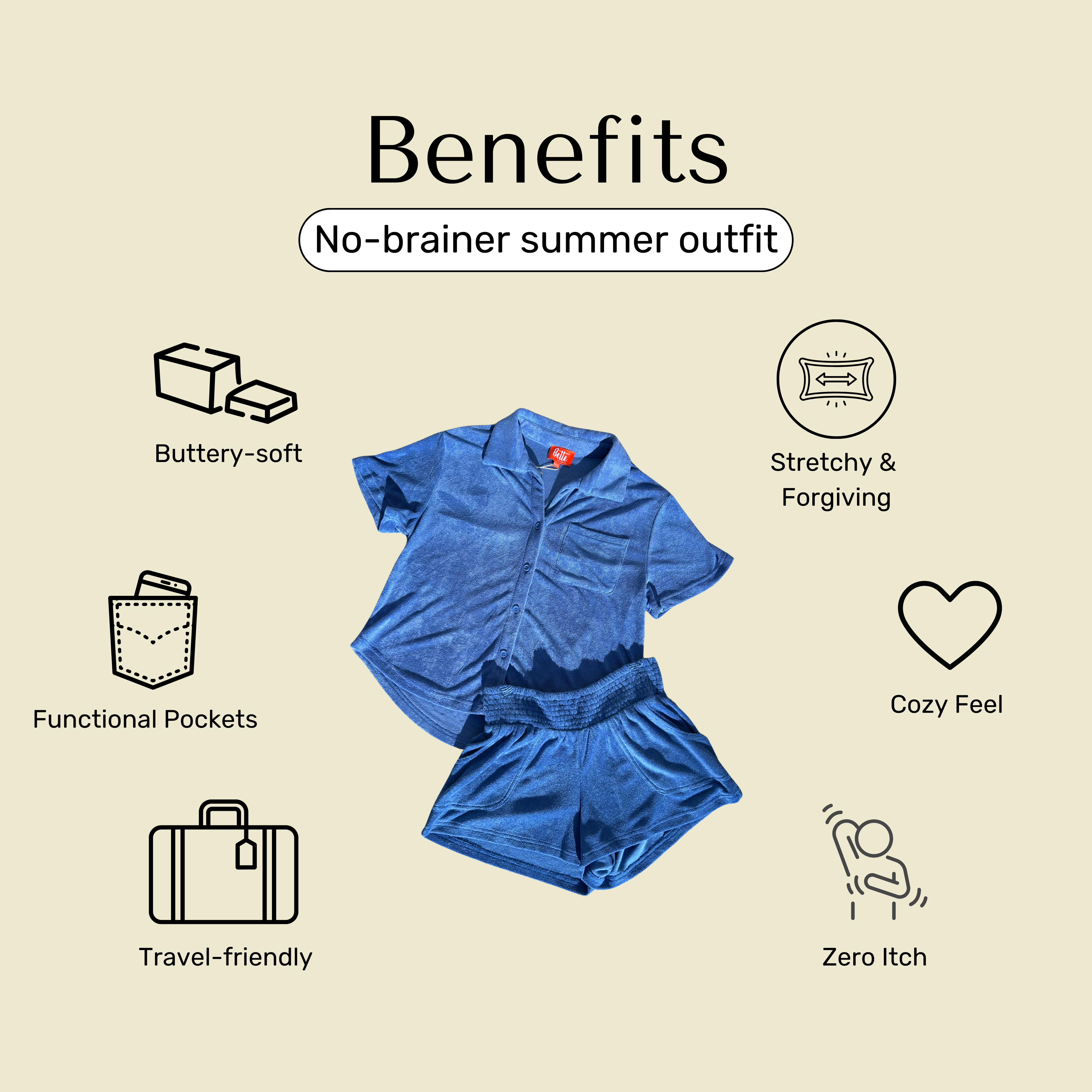 Bette - Wholesale Lounge Set - Women's - Cabana Blue Terry Cloth Shorts Set | Relaxed Lounge Style3