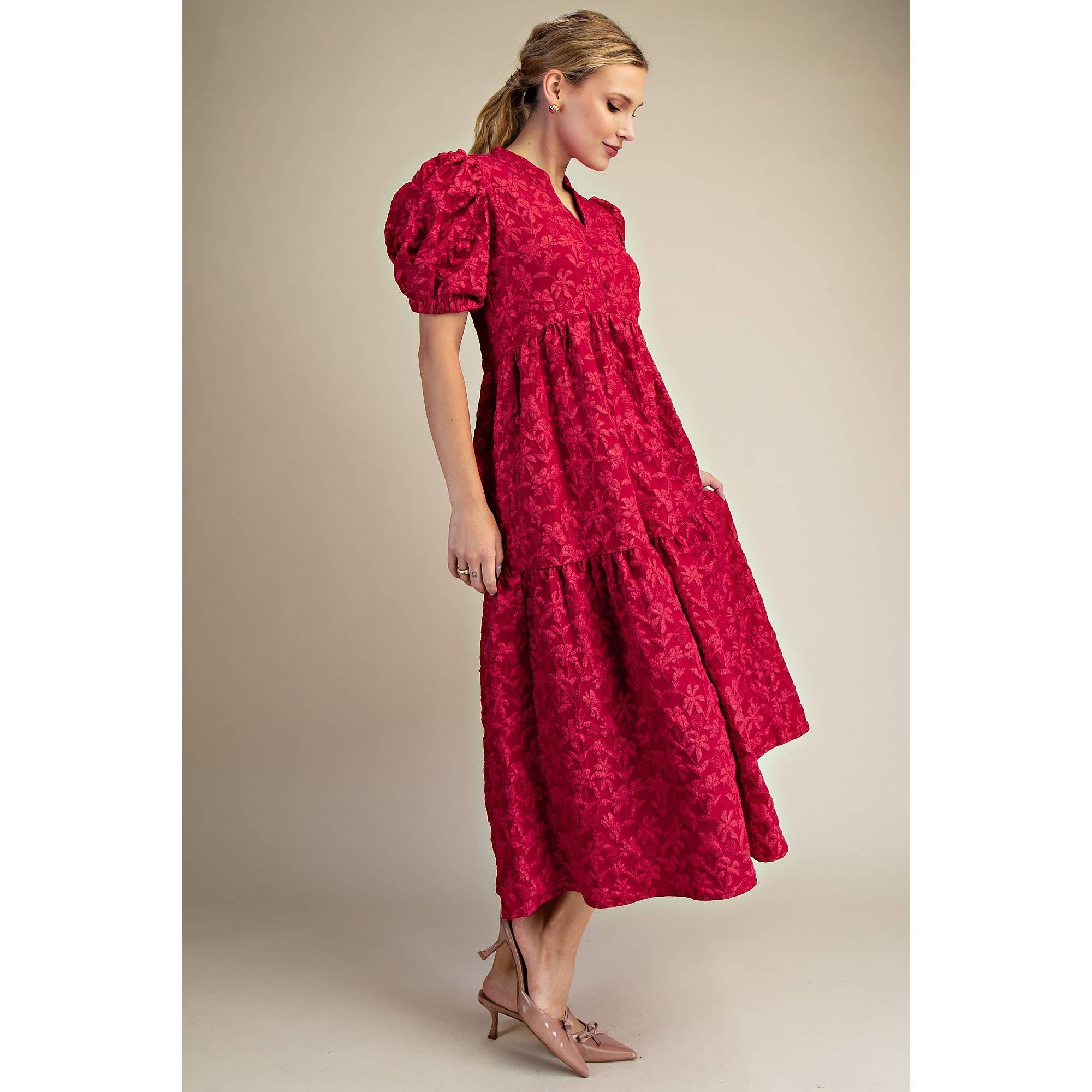 STYLE USA - Wholesale Dress - Women's - NEW Puff Sleeve Midi Dress12
