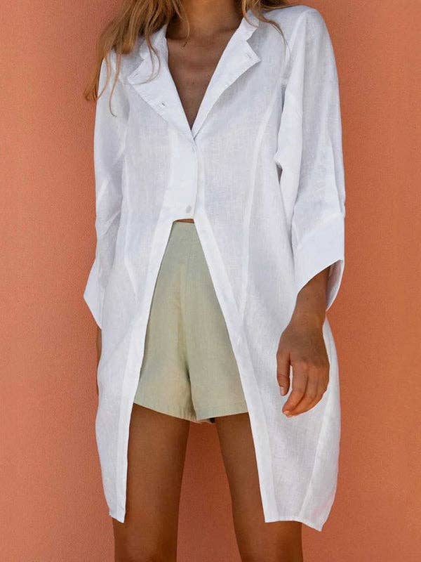 UZ Wholesale Store - Wholesale Button Down Shirt - Women's - ​Split-Front Notch Collar Blouse3