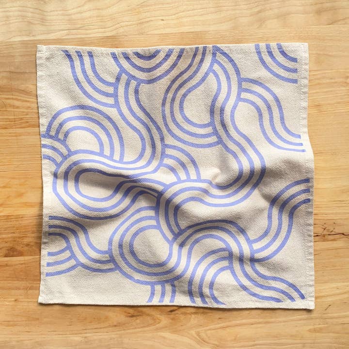 Bright Beige - Venta al por mayor Servilletas de tela - Servilletas de algodón impresas a mano con bucles sinuosos, juego de 4.