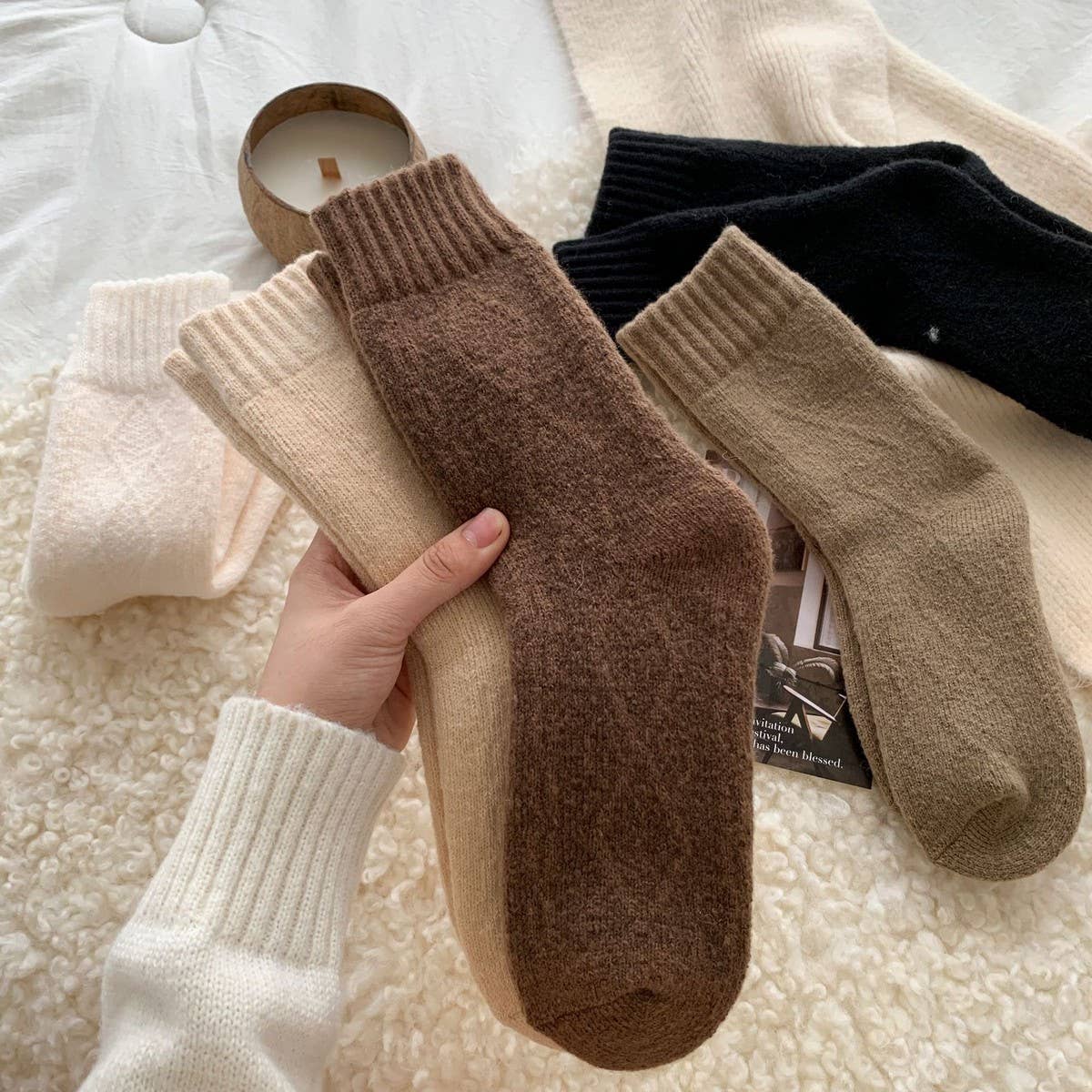 ACCITY - Wholesale Socks - Women's - Diamond Knit Socks Women Retro Warm Winter_CWMS028726