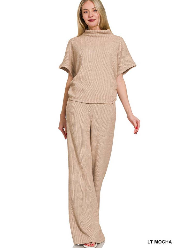 Vanilla Monkey - Wholesale Lounge Set - Women's - Sweater Mock Neck Short Sleeve Top & Long Pants Set6