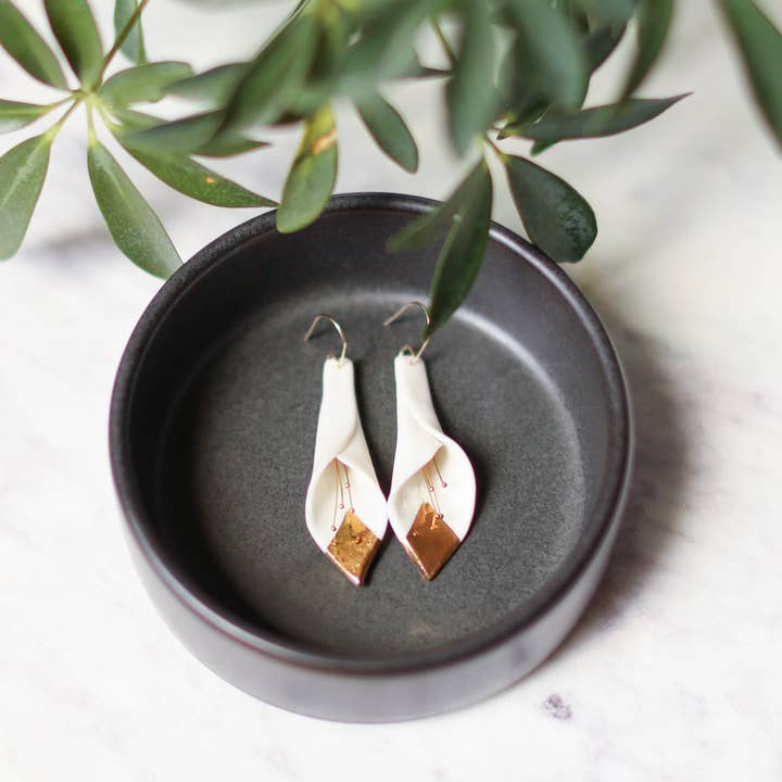 Remnant Studios - Wholesale Dangle Earrings - calla lily earrings with gold accent1