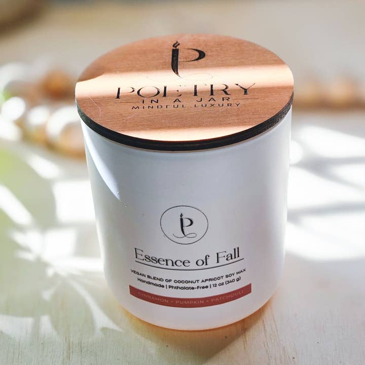Essence of Fall Affirmation Candle for wholesale by Poetry in a Jar
