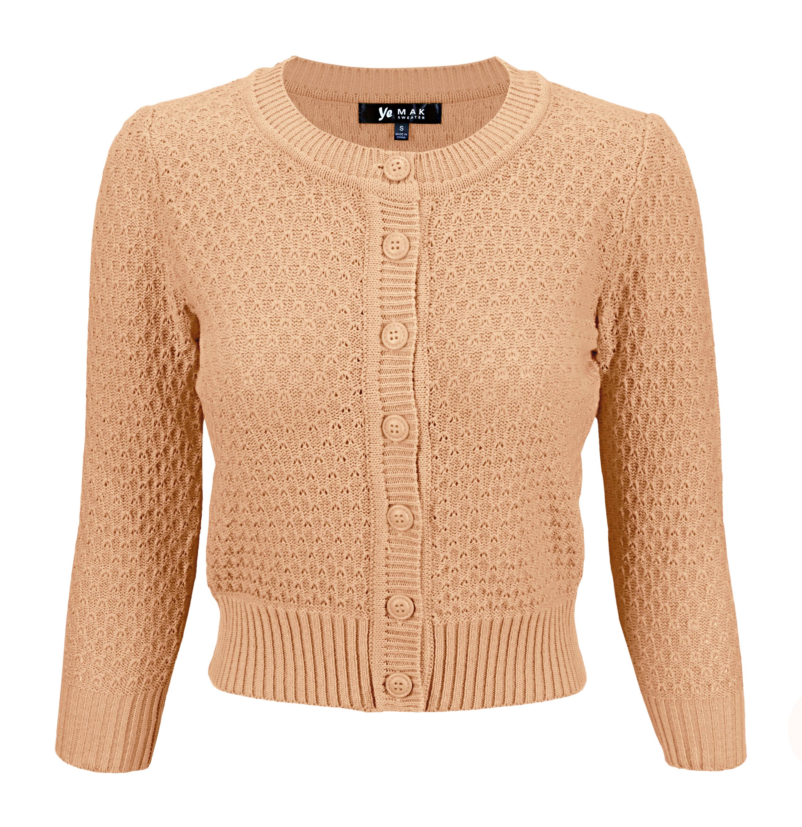 Mak – Engroshandel Cardigan - Dame – Mak 3/4-ærmet kort strikket cardigan med rund hals MK3514151