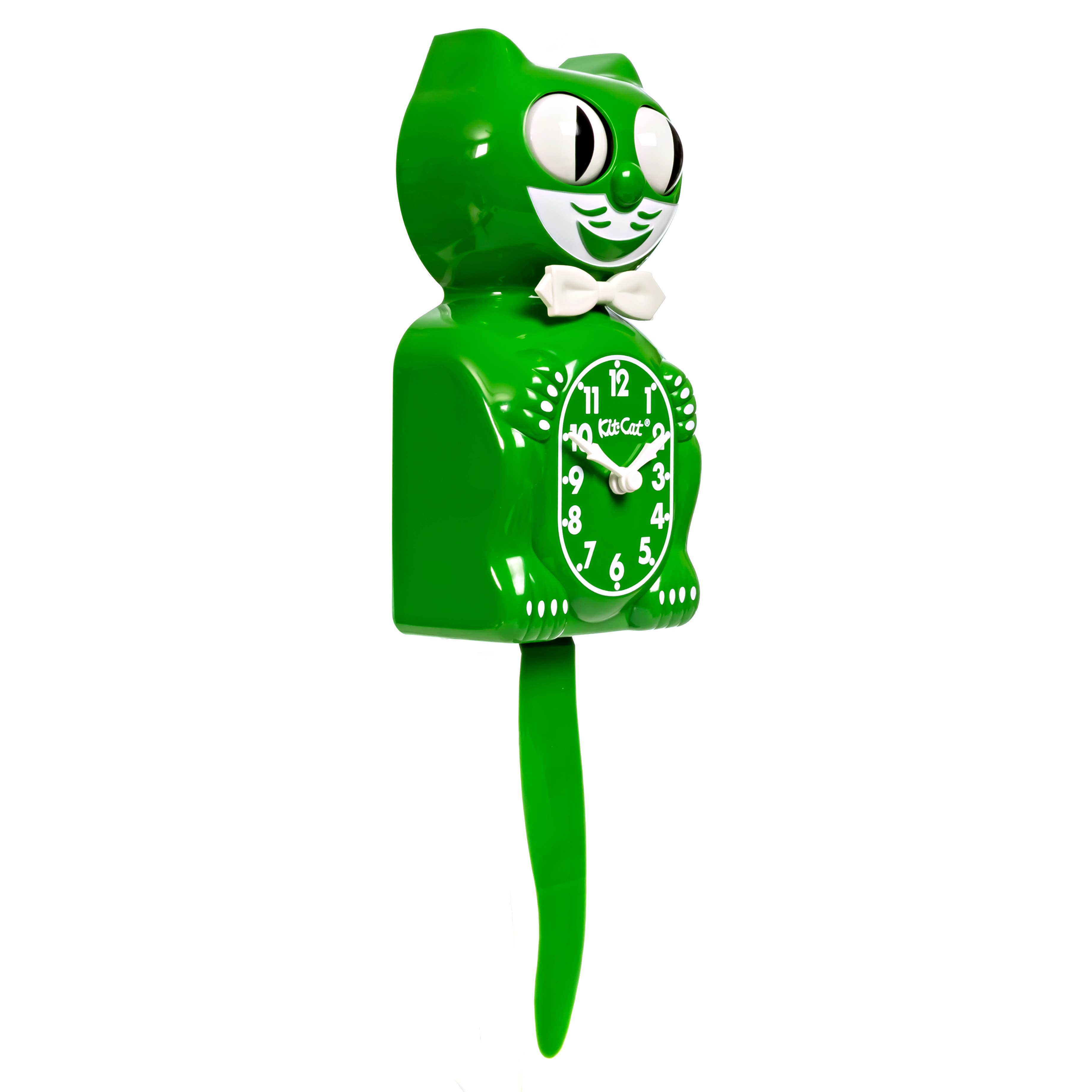 Kit-Cat Klock – Großhandel Wanduhren – Kit-Cat Klock Classic Grün - Limitierte Edition mit weißer Schleife3