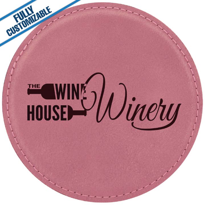 GiftWorksPlus - Wholesale Coasters - Engraved Leatherette Round Coasters - Fully Customizable6