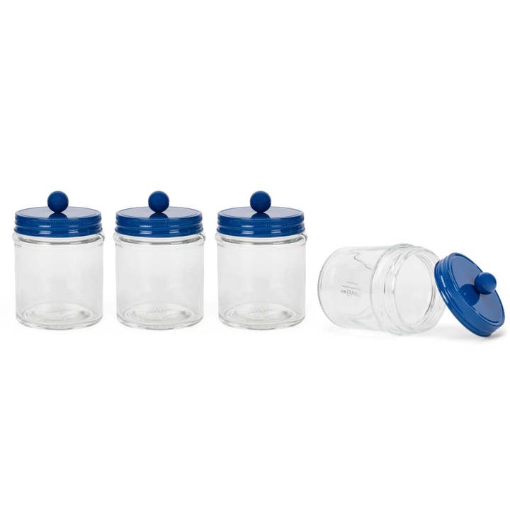 Multipurpose 4 in Lidded Glass Jar Container Set 4 Navy for wholesale by DEMDACO