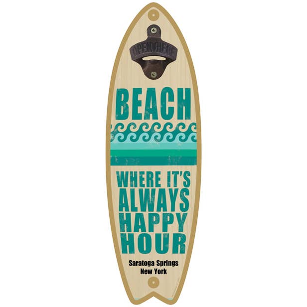 Beach - Where It's Always Happy Hour (wave Image) Surfboard for wholesale by SJT Enterprises, Inc.