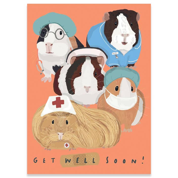 CARTE DE VŒUX GUÉRISSEZ BIENTÔT COCHONS D'INDE 4,5 x 6,25" pour la vente par Calypso Cards LLC