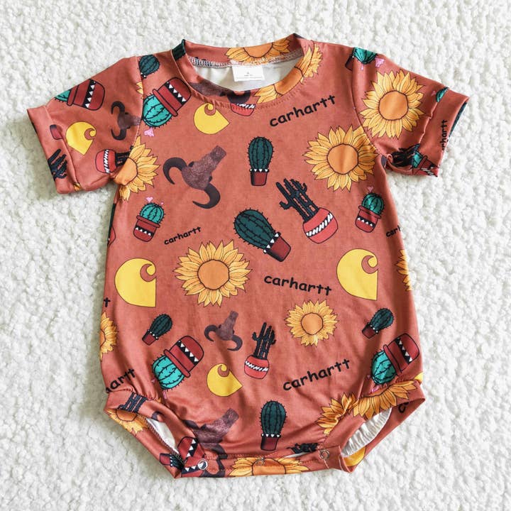 Yawoo Garments - Wholesale Bodysuit (Non-Footed) - Baby - Sunflower cow cactus baby boy summer romper